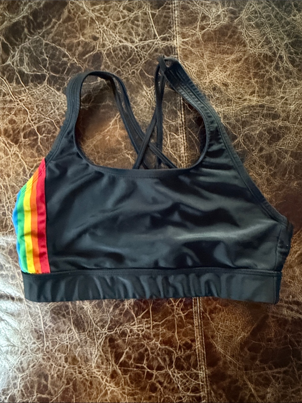 Humankind Black Bikini Top with Rainbow Side Stripes